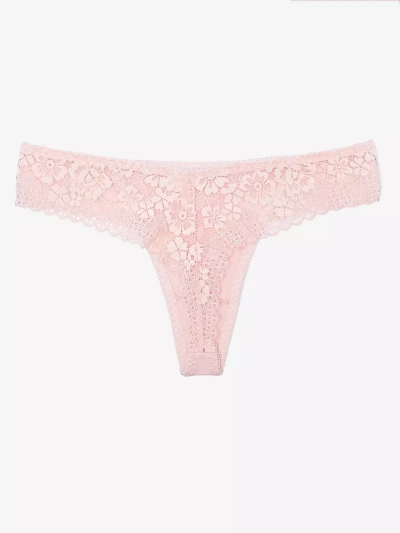 Růžové dámské bavlněné kalhotky tanga s krajkou - spodní prádlo