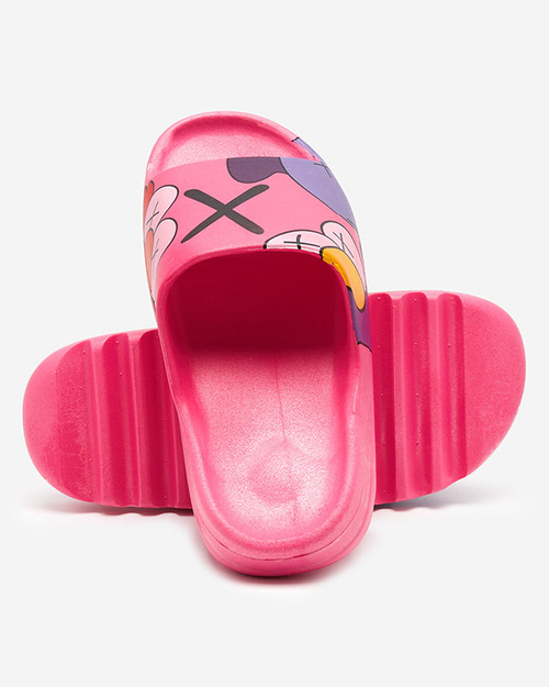 Жіночі гумові шльопанці фуксія з принтом Pfizz