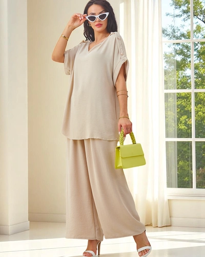 Royalfashion dámská bavlněná souprava s krátkým rukávem a rozšířenými kalhotami