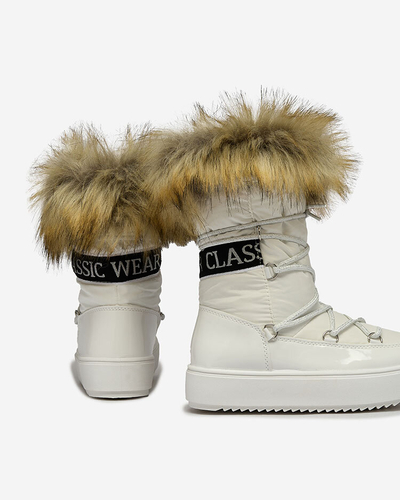Royalfashion Dětské nazouvací boty a'la snow boots s kožíškem v bílé barvě Asika