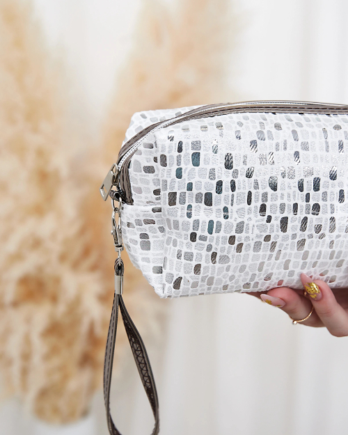 Royalfashion Візерунчаста глянцева жіноча косметичка білого кольору