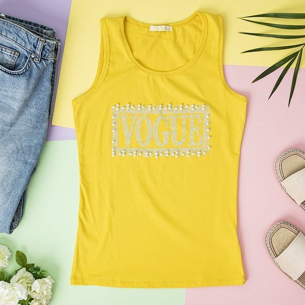 Žluté dámské top s kubickým zirkonem - Oblečení