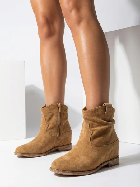 Dámské kotníkové boty Athena Camel Kožené Semišové Elegantní