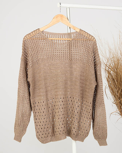 Dámský hnědý prolamovaný svetr - Oblečení