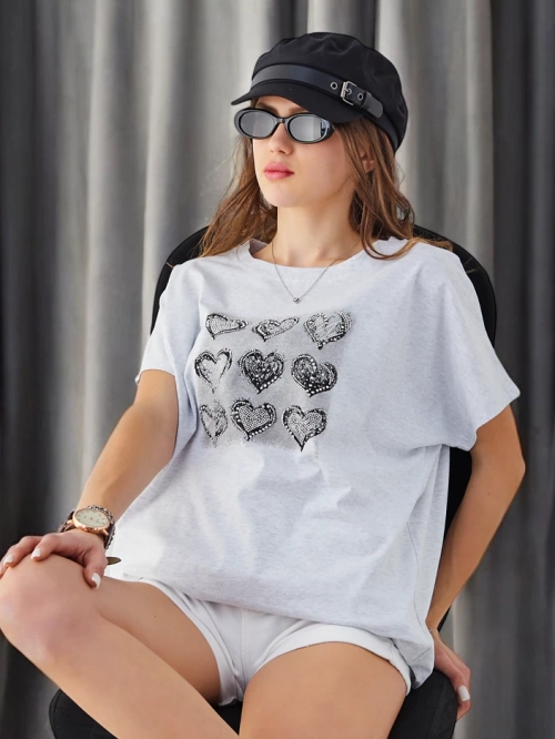 Royalfashion Жіноча бавовняна футболка Багато сердець