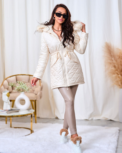 Жіноча стьобана зимова куртка Royalfashion в кольорі екрю