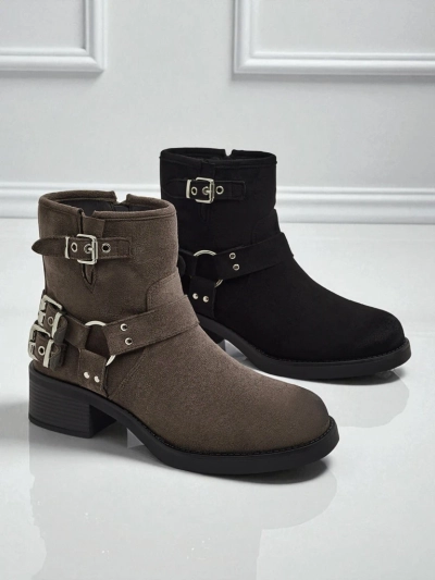 Dámské kotníkové boty z eko semiše s přezkami Valtos