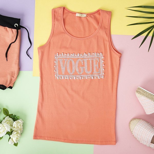 Růžový dámský top s kubickým zirkonem - Oblečení