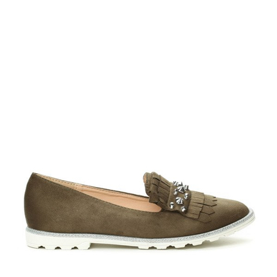 Zielone mokasyny z frędzlami i ćwiekami - Obuwie
