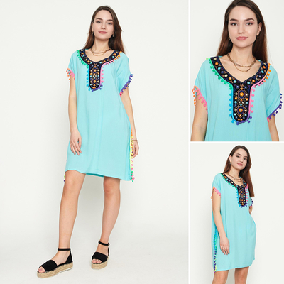 Dámská mátová letní plážová tunika s třásněmi - Oblečení