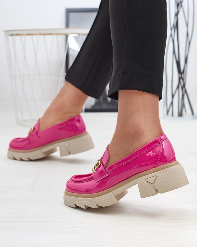 Lakované fuchsiové dámské mokasíny s krystaly Inriw - Obuv