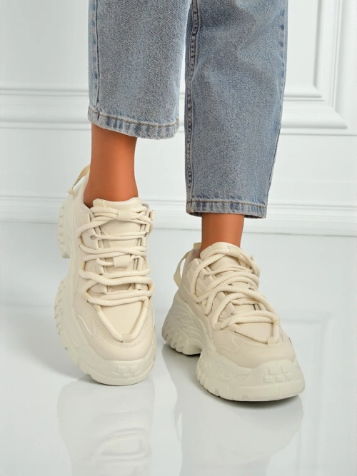 Жіночі бежеві снікерси Athenia з екошкіри на платформі 6,5 см