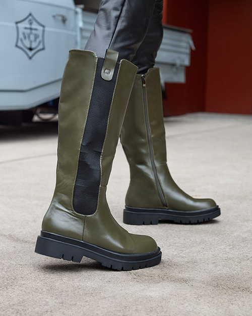 Жіночі ботфорти з екошкіри темно-зеленого кольору Orikas - Взуття