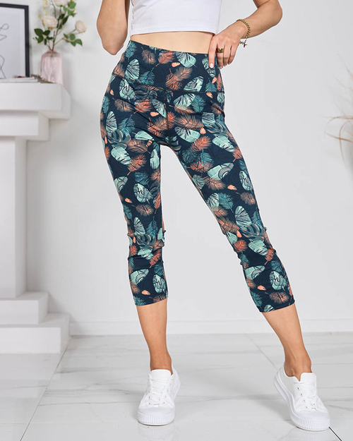 Зелені легінси довжиною в 3/4 з візерунком