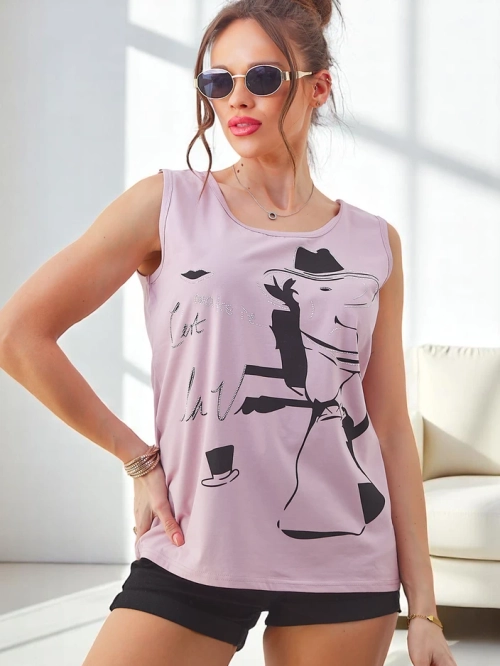 Royalfashion жіночий котоновий безрукавний блузон з принтом та стразами