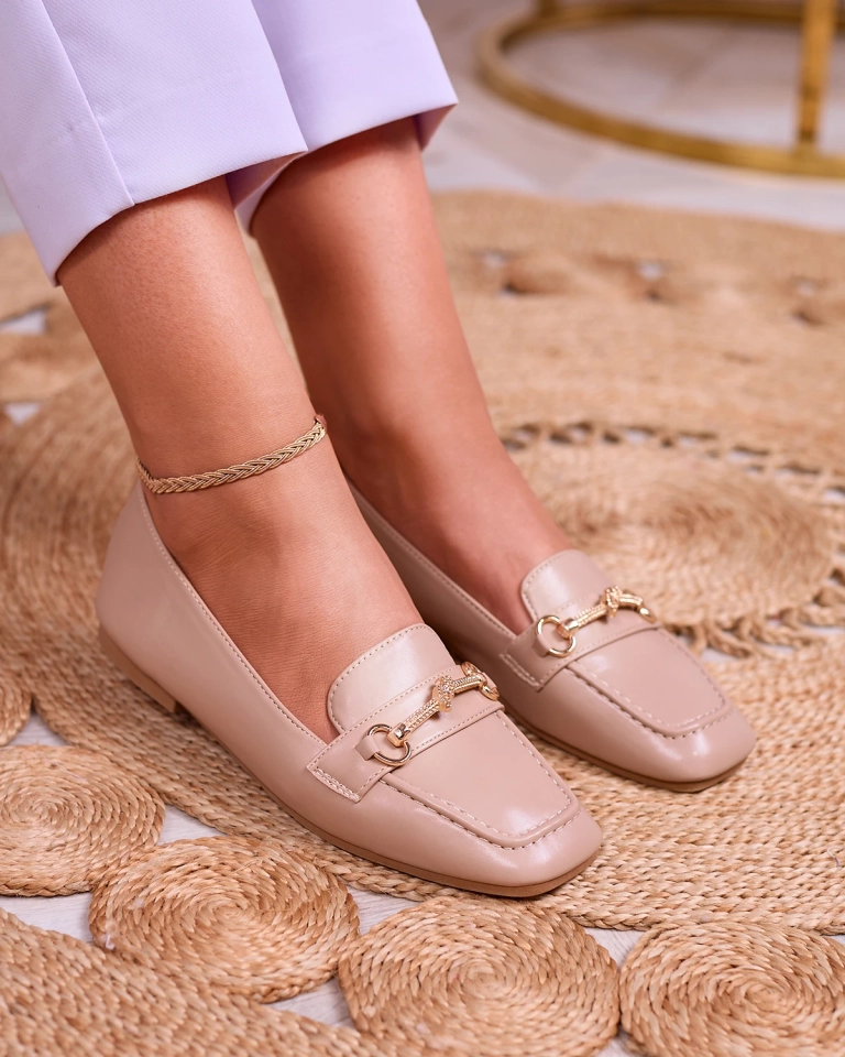 Royalfashion Světle hnědé dámské mokasíny se zlatým zdobením Olerika