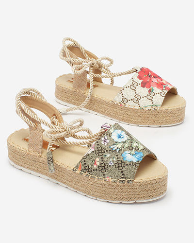 Royalfashion Khaki dámské espadrilky v květinách Elizeaf