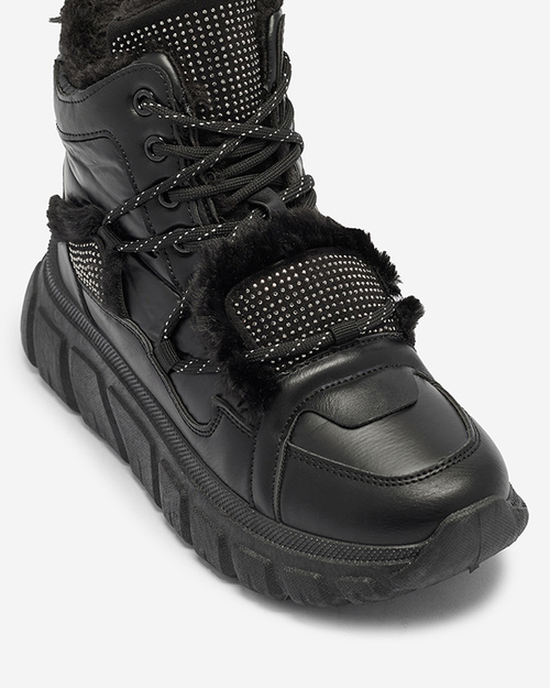 Чорні снігоступи з екошкіри з цирконами Armof - Взуття