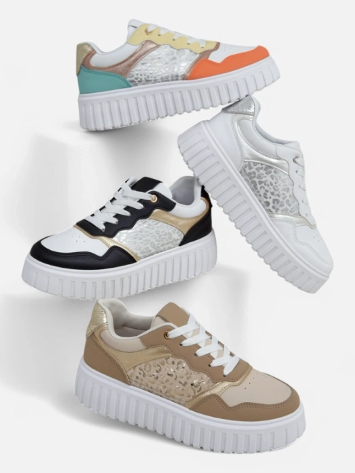 Жіночі снікерси Royalfashion Callista платформа чорні екошкіра розмір 40