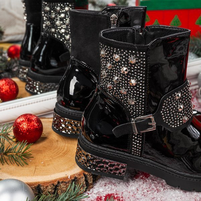 Czarne botki z ozdobami Janet  - Obuwie