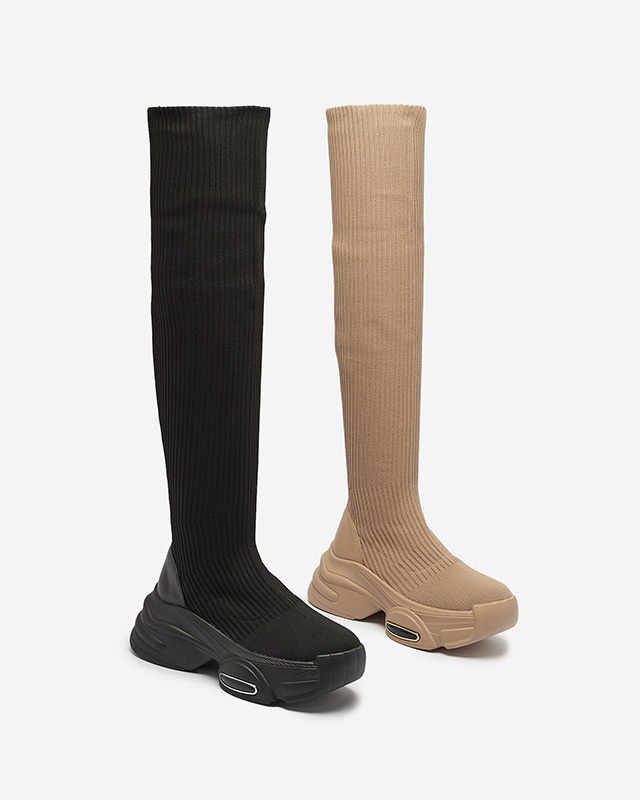 Dámské nazouvací kozačky nad kolena v khaki barvě Georis - Obuv