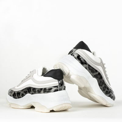 Сіро-білі кросівки з леопардовою вставкою Pia - Взуття