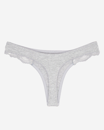 Šedé bavlněné dámské tanga kalhotky s krajkou - Spodní prádlo