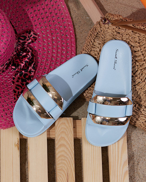 Сині жіночі тапочки з золотистим орнаментом Serina - Взуття