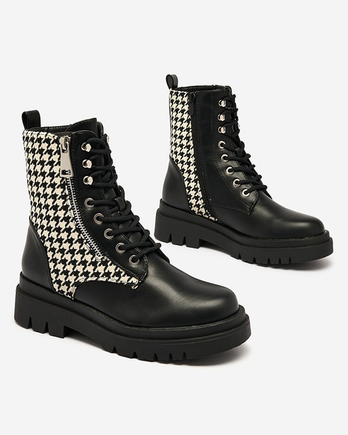 Чоботи Royalfashion Чорні жіночі зі вставкою з пепіта Zatafel