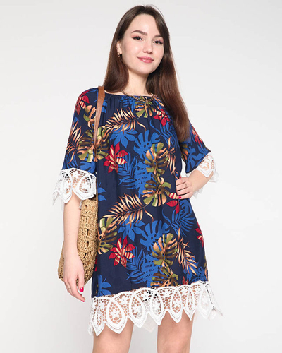 Dámská 'námořnická modrá tunika s listy - Oblečení