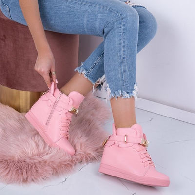 Różowe sneakersy na krytym koturnie Sinnea - Obuwie