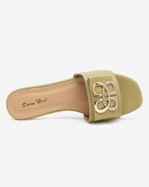 Зелені жіночі шльопанці із золотою пряжкою Perlsa