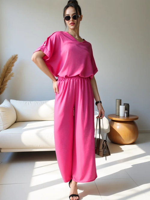 Royalfashion Жіночий casual комплект з блузою з коротким рукавом і широкими брюками