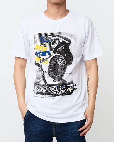 Pánské bílé bavlněné tričko s barevným potiskem - Oblečení