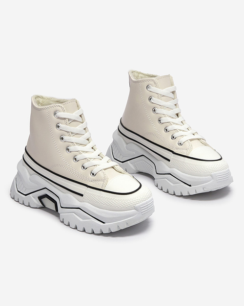 Жіночі кремові утеплені спортивні черевики на платформі а-ля кеди Retiha - Взуття