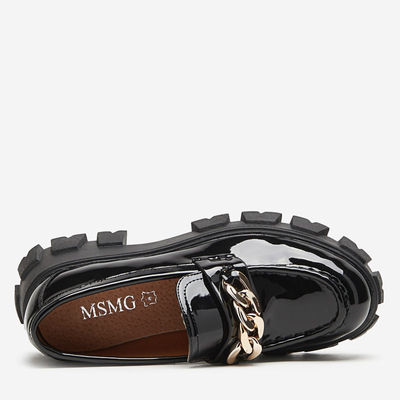 OUTLET Dámské černé lakované slip on boty s řetízkem Guinewra - Obuv