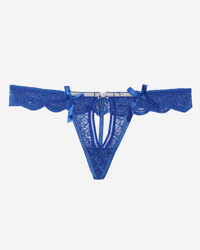 Dámská tmavě modrá krajková tanga s ornamenty - Spodní prádlo