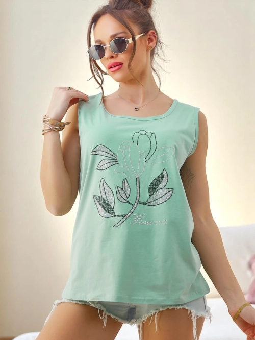 Royalfashion Жіночий бавовняний майка з стразами КВІТИ