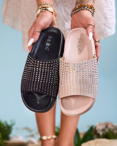 Royalfashion Černé dámské žabky se zirkony Lesixa