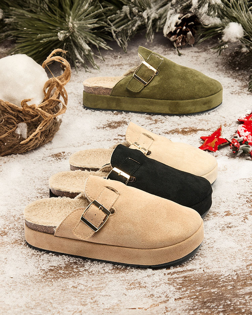 Royalfashion Жіночі капці з овчиною та пряжкою Kajis