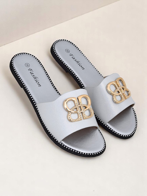 Royalfashion Жіночі шльопанці на плоскій підошві Aura Gold