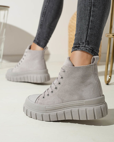 Світло-сірі жіночі спортивні черевики на шнурівці а-ля кросівки Netara - Взуття