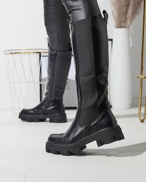 Жіночі ботфорти з екошкіри чорного кольору Ohirca- Взуття
