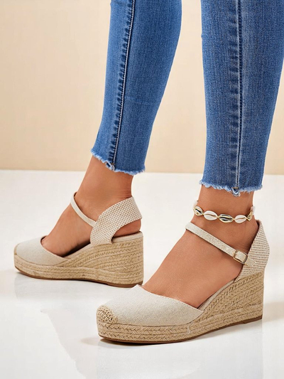 Dámské sandály klínové podpatky Callista Royalfashion béžové ekologická kůže