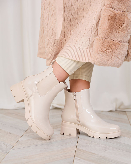 Royalfashion Бежеві лаковані жіночі утеплені черевики Angel Steps