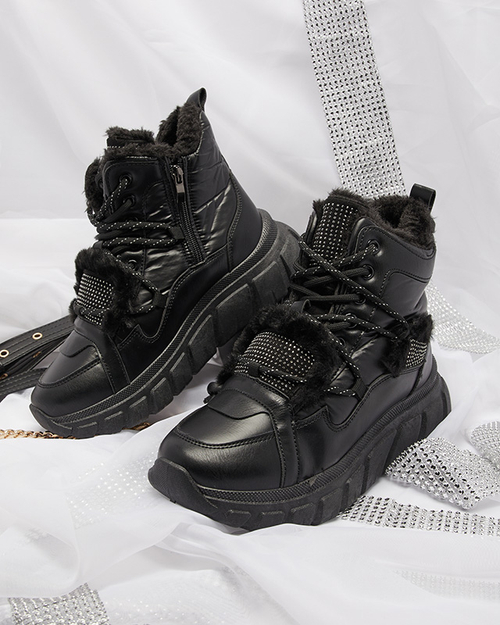 Чорні снігоступи з екошкіри з цирконами Armof - Взуття