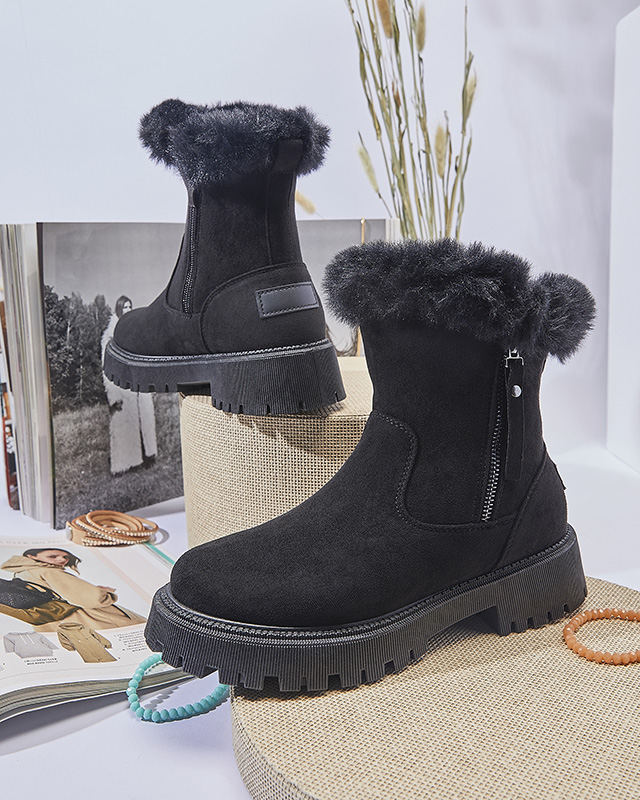 Dámské černé kozačky z ekokůže s kožešinou Lertipa- Obuv