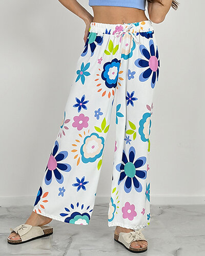 Royalfashion Dámské široké kalhoty z květinové látky