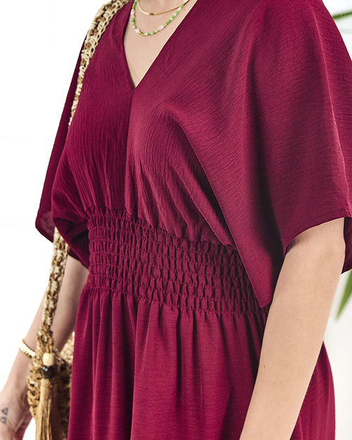 Бордова жіноча сукня міді PLUS SIZE- Одяг