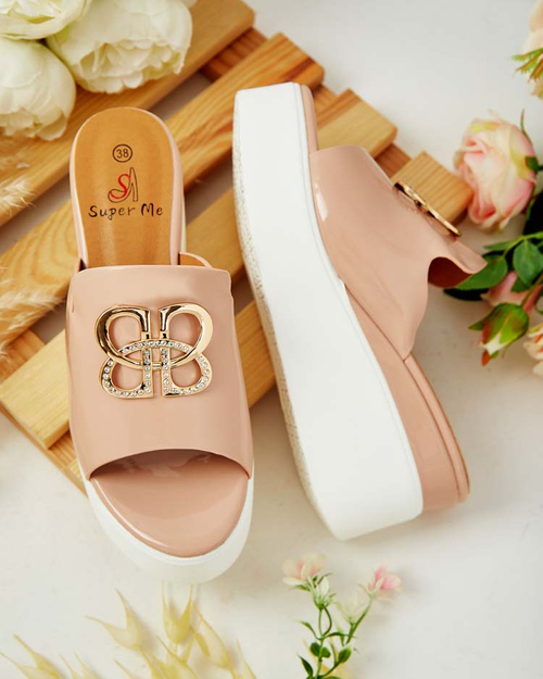 Royalfashion Лаковані жіночі шльопанці на підборах Sailla